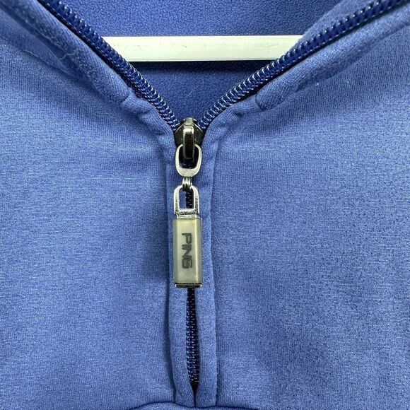 PING Golf Pullover 1/4 Zip Long Sleeve Fleece Lined Mens Size Medium Blue EUC - Picture 7 of 8